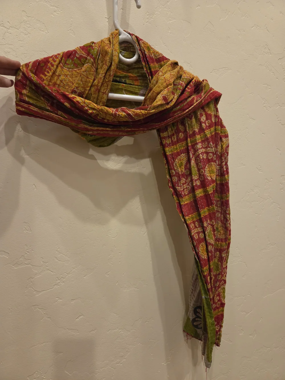 Handcrafted Green And Red Floral Kantha Scarf Shawl